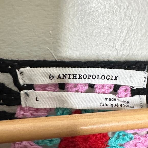 ANTHROPOLOGIE Magdalena Crochet Jumper Granny Square Black Multi Sz L {YY7} - Picture 5 of 6